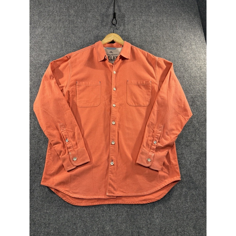 Tommy Bahama Long Sleeve Shirt Orange Men Extra Large Relax Heavy Cotton XL